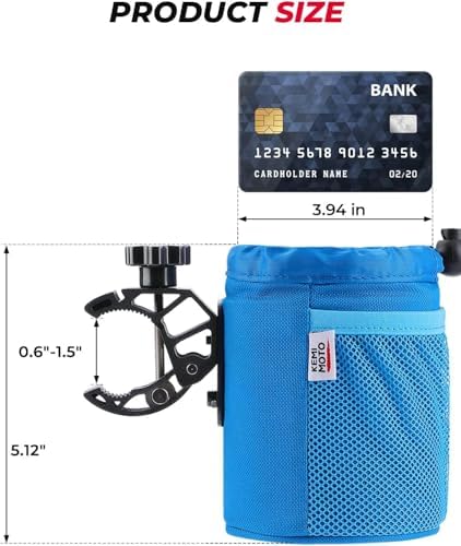 Motorcycle Cup Holder, Oxford Fabric Motorcycle Drink Holder with 0.6"-1.5" Alligator Clamp, Universal Water Bottle Cup Accessories for Bike, ATV/UTV, Scooter, Boat, Walker, Blue