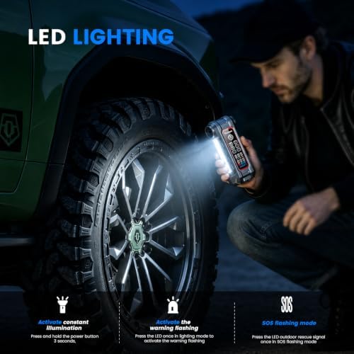 Car Jump Starter with Air Compressor and Vacuum Cleaner, 12000mAh Portable 12V Battery Jump Starter, Car Battery Booster with LED Light for Gas and Diesel Engines