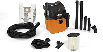 RIDGID Wet Dry Vacs VAC5000 Portable Wall Mount Wet Dry Vacuum Cleaner for Shop or Garage, 5-Gallon, 5.0 Peak Horsepower