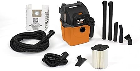 RIDGID Wet Dry Vacs VAC5000 Portable Wall Mount Wet Dry Vacuum Cleaner for Shop or Garage, 5-Gallon, 5.0 Peak Horsepower