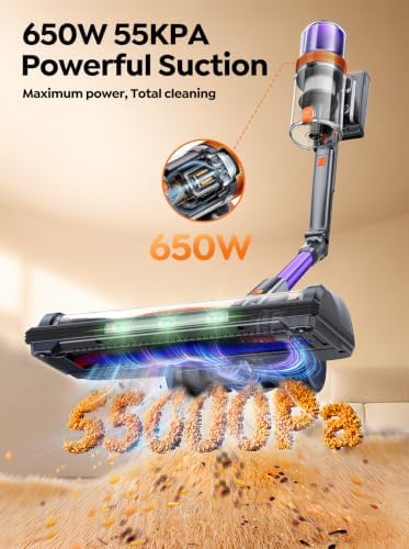 Cordless Vacuum Cleaner, 650W 55KPA 90Mins Runtime, 270° Flexible
