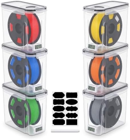 3D Printer Filament Storage Box, 6 Pack with Hygrometer & Desiccant