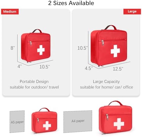 Gatycallaty First Aid Bag Empty Emergency Treatment Medical Bags Multi-Pocket for Home School Office Car Traveling Hiking Trip Daycare (Large, 1 Piece)