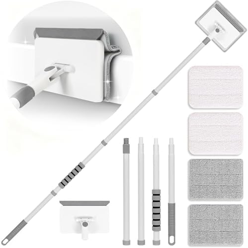 Baseboard Cleaner Tool with Handle, 55.9’’ Baseboard Cleaner with Extendable Handle, Wall Cleaner for Baseboard, Wall, Ceiling, with 4 Reusable Cleaning Pads