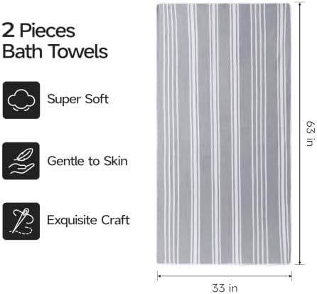 Microfiber Bath Towels 2‑Pack, Super Soft - Striped Grey