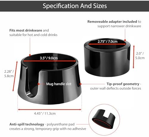 TableCoaster - Anti-Spill Desktop Cup Holder, Jet Black