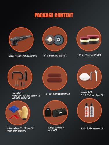 Buffer Polisher, 5-Inch 125mm Dual Action Random Orbital Car Polisher,Car Detailing Kit, 4Pcs 5inch & 4Pcs 6Inch Polishing Pad,Packing Bag for Car Polishing and Waxing--DAPSET-US