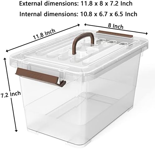 6-Pack Clear 7 Quart Storage Latch Box/Bins, Plastic Stackable Latching Box with Brown Handle and Lid, Multi-Purpose, 7 Litre