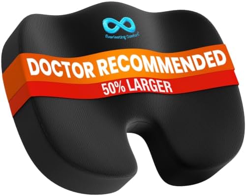 Doctor Recommended Memory Foam Seat Cushion for Office Chairs & Car - Ergonomic Office Desk Accessories - Cushions for Tailbone Pain Relief, Sciatica (Black, X-Large)