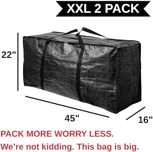 68.5 GAL 2 Pack XXL Jumbo Extra Large Heavy Duty Stronger Handles Storage Bags Moving Totes Zippered Reusable Wrap Around Handle Storage Totes