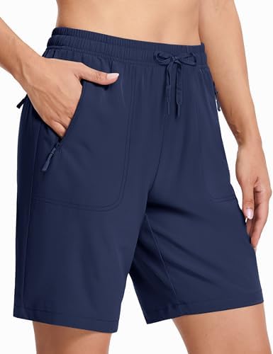 Women's Hiking Shorts Lightweight Quick Dry 8" Golf Shorts Water Resistant with 3 Zipper Pockets