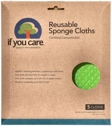 Sponge Cloths – 5 Count – 100% Natural Cleaning Rags for Kitchen, Bathroom, Home Countertop Surfaces – Absorbent, Reusable, Machine Washable, Compostable (Pack of 3)