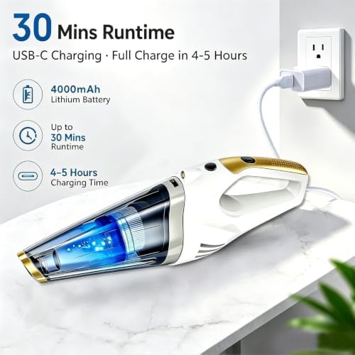 Handheld Vacuum Cordless, Car Vacuum Portable Cordless with LED Light