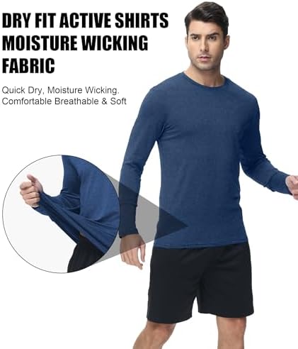 6 Pack Men Dry Fit Workout Long Sleeve UPF 50+ Athletic Gym Shirt
