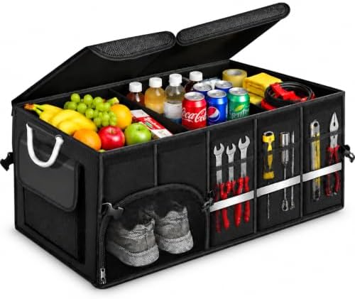 Car Trunk Organizer and Storage with Lid,92L Large Capacity Black