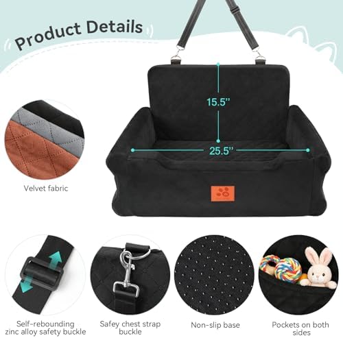 Dog Car Seat for Large/Medium Dogs Uuder 55 lbs, Memory Foam Car Dog Bed