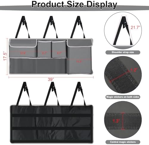 Trunk Hanging Organizer, Backseat Storage Bag, Collapsible Car Interior Accessories with 4 Pockets & 2 Mesh Pouches for Tools, Provide More Storage Trunk Space for SUV, Jeep, MPVs (Grey)