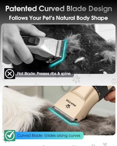 Dog Grooming Kit, Low Noise Dog Clippers, 2-Speed IPX7 Waterproof, Rechargeable Cordless Pet Hair Clippers Trimmer Shaver with LED Display for Dogs and Cats, Gold
