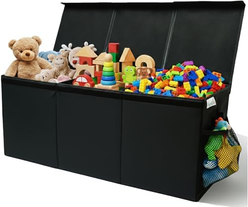 Extra Large Toy Storage Organizer with Lid - Sturdy, Collapsible Toy Chest Storage Box Design - Toys Bin with Dividers for Kids, Nursery, Bedroom, Playroom 37"x16"x14"