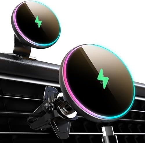 For Magsafe Car Mount Charger 15W LED RGB Car Phone Holder for Dash Vent