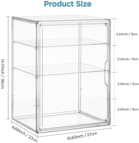 Baby Bottle Storage Organizer for Countertop Cabinet, 3 Tiers Adjustable Clear Acrylic Bottles Storage Station Case Box Container with 2 Removable Dividers and Magnetic Door, Large