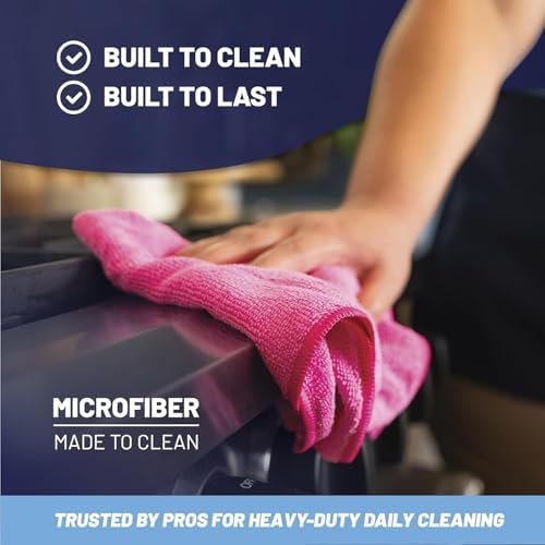 MW PRO Microfiber Cleaning Cloths Blue (12 Pack, 12x12) - Commercial Janitorial Towels & Lint Free Rags - Heavy Duty for Auto Detailing, Glass Windows, Housekeeping & Screens - Washable 300+ Times