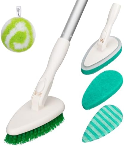 4-in-1 Tub and Tile Shower Scrubber, 51'' Bathtub Cleaning Brush with Long Handle, Soft & Stiff Bristles Bathroom Scrub Brush, Non-Scratch Shower Cleaner Brush for Cleaning
