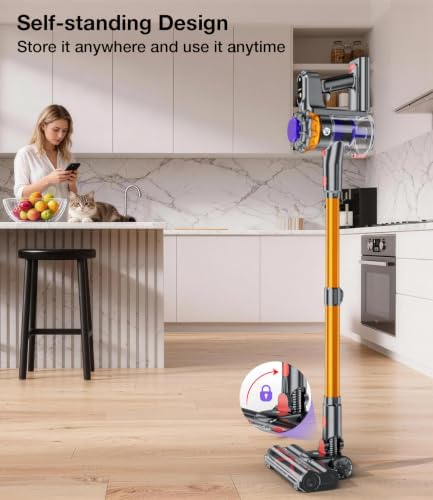 Cordless Vacuum Cleaner, 600W 50KPA Vacuum Cleaners for Home, 65Mins Stick Vacuum Cordless with Self-Standing, LED Display & Anti-Tangle, Lightweight Wireless Vacuum for Pet Hair/Carpets/Floors
