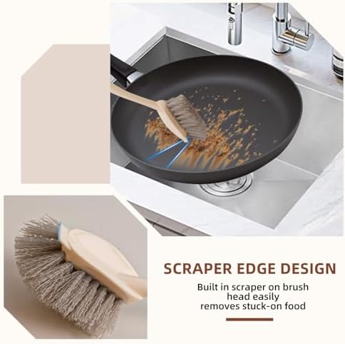 4-Pack Heavy Duty Scrub Brushes Set with Wooden Handles