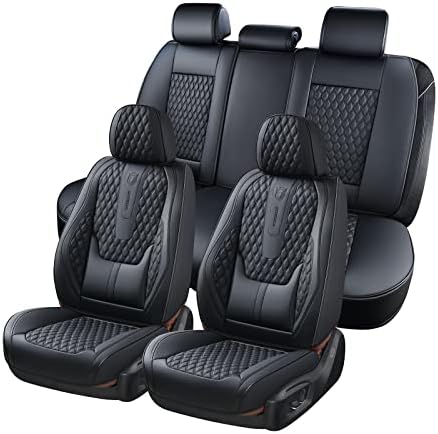 Car Seat Covers Full Set, Black Seat Covers for Car with Lumbar Support, Nappa Leather Seat Covers Waterproof Car Seat Protectors Universal Fit for Most Cars SUV Trucks