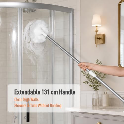 Shower Scrubber with Long Handle, Soft Bristles for Tub & Tile