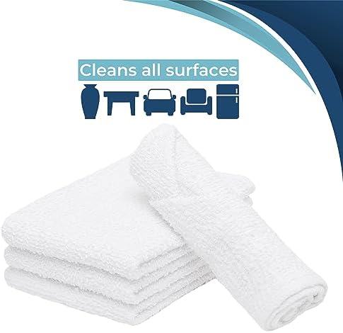 13 x 13 Inches Bar Mop Towels White Terry Cloth Dish Rags, Cotton Cleanings Cloths - Soft & Gentle Face Towels, Absorbent & Lightweight Bar Rags for Kitchen Hand Towels (24 Pack)