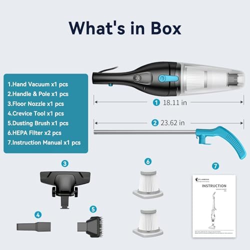 Corded Vacuum Cleaner, 4-in-1 Vacuum Cleaners for Home Converts to Small Handheld Vacuum, 15Kpa Power Suction Lightweight Corded Stick Vacuum for Floor, Carpet,Pet Hair,Stair