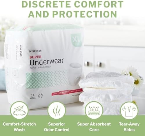 Super Adult Incontinence Underwear, XL, Moderate, 68 in, 56 ct
