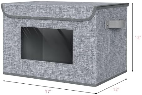 Fabric Storage Bins with Lids for Clothes 4 Pack, Grey Linen