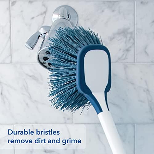 EZ Reach Shower Tub and Tile Scrub Brush, Crevice Bathroom Cleaning Supplies, Non-Scratch Scrubber Tool for Showers, Fixtures, Bathtubs, Drains, Grout, and Marble