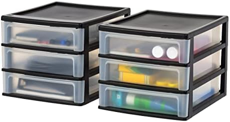 2-Pack, 3-Drawer Medium Plastic Stacking Desktop Organizer, Black