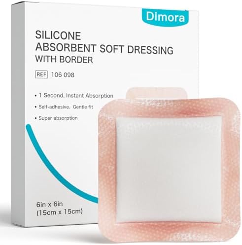 Silicone Super Absorbent Wound Dressings - Gentle Adhesive Bandages with Ultrasorb Polymer,Heavy Exudate Wound Care Pads 6"X 6" 10 Packs