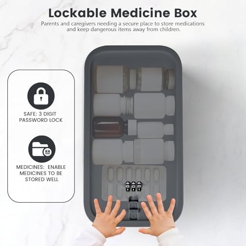 Small Lock Box,Lockable Storage Box with Combination Code for Medication Safe, Medicine Lock Box for Pills/First Aid Kits/Food/Snack Phone Jail,Locked Container for Home/Fridge/Office (Gray)