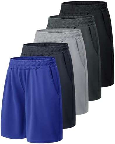 5 Pack Athletic Basketball Boys Shorts - Black Quick Dry Kids Youth Shorts