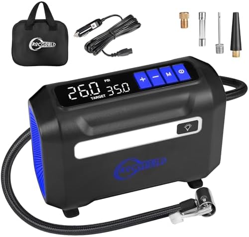 R8 Tire Inflator Portable Air Compressor, DC 12V Air Compressor Portable with Large Dual Digital Screen, 3X Faster Inflation Air Pump for Car, Bike, Ball, Motor (Blue)