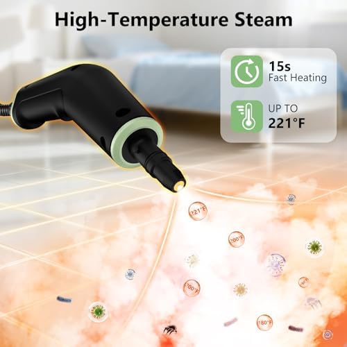Steam Cleaner, Portable Steamer for Cleaning with 16pcs Accessories, 6-Level Adjustable and 15s Heat-Up, Handheld Steam Cleaner for Home, Tile, Dirt, Grout, Grease, Car Detailing, Dark Green