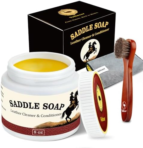 Yellow Saddle Soap for Leather 8oz set - Leather Cleaner and Conditioner to Soften, Protect & Restore Leathercraft - Leather Cleaner for Car Seat, Couch, Shoes, Purse, Boot, Handbag & Saddles
