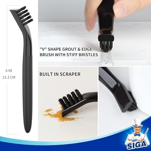 Grout Cleaner Brush Set, Detail Cleaning Brush Set for Tiles, Sinks, Drains, Grout Brush for Edge, Crevice Cleaning (Pack of 2)