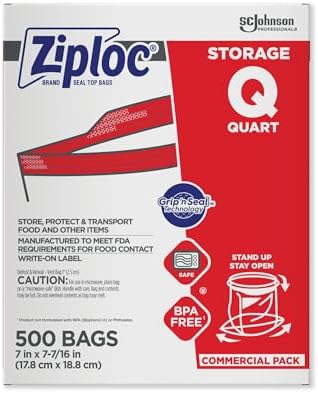 Ziploc Storage Bags, For Food Organization and Storage, Double Zipper Seal, Easy-Open Tabs Quart, 500 Count