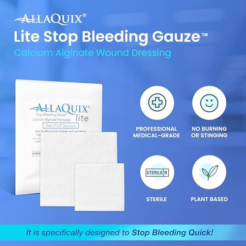 Stop Bleeding Fast – Lite Hemostatic Gauze Pads 2" x 2" – Calcium Alginate Wound Dressing – Sterile, Non-Adherent, High Absorbency – First Aid for Minor Cuts – 20 Count