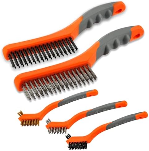 Wire Brush Set 5Pcs, Nylon/Brass/Stainless/Carbon, Rust/Weld Remove