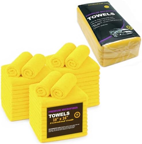 Yellow Microfiber Cleaning Towels, 36-Pack Dual-Sided Ultra Soft Plush Washcloth, Professional Grade Premium Microfiber Detailing Cleaning Cloths, Car, Household and Commercial (Yellow, 16" x 16")