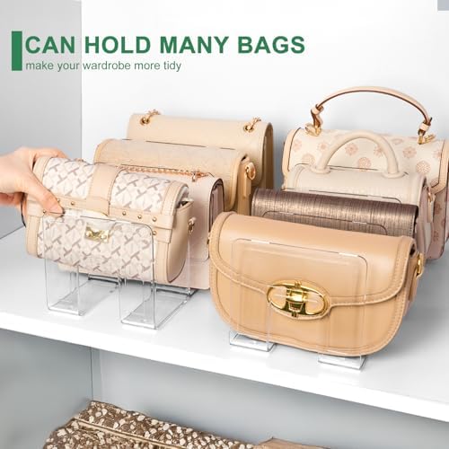 2 Pack Acrylic Purse Organizer for Closet, 8-Slot Bag & Purse Organizer, No Assembly, Clear Handbag Storage Shelf.for Shelf Divider Handbags, Clothes, Sweater