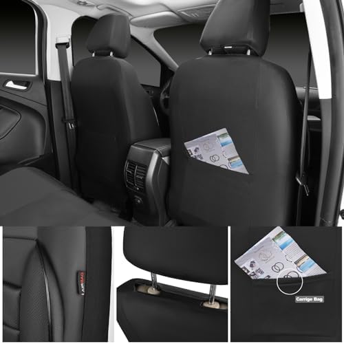 Leather Seat Covers Full Set Universal Water Resistant 3D Foam Back Support, Luxury Comfort Automotive 5 Seat Covers All Season Fit for SUV,Sedan,Van, Airbag Compatible Elegance(Pure Black)